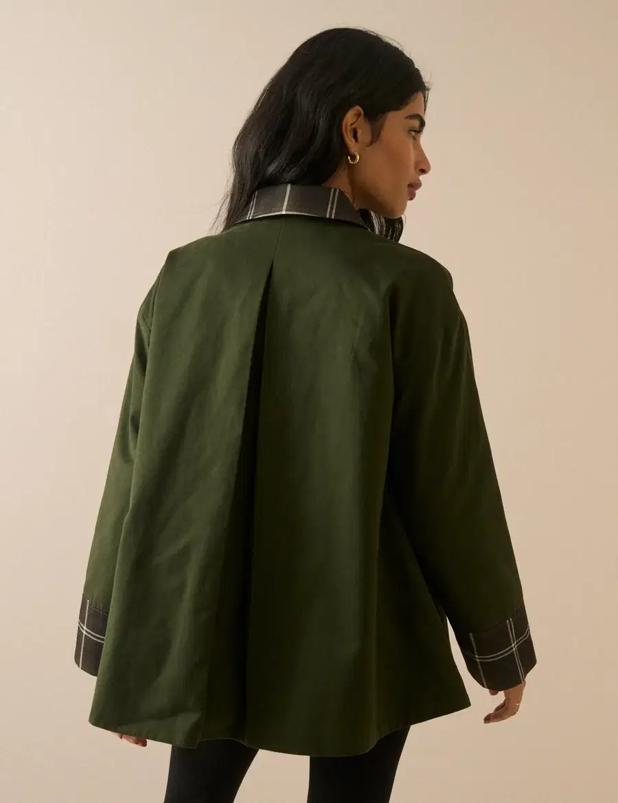 Khaki Tartan Trim Country Jacket - Image 5