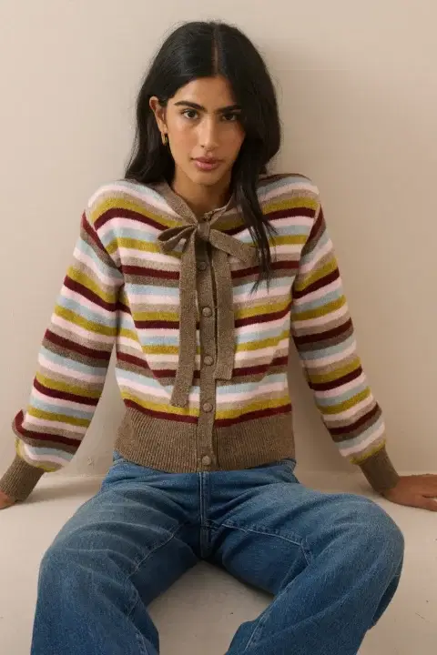 Multi-Coloured Neck Tie Cardigan