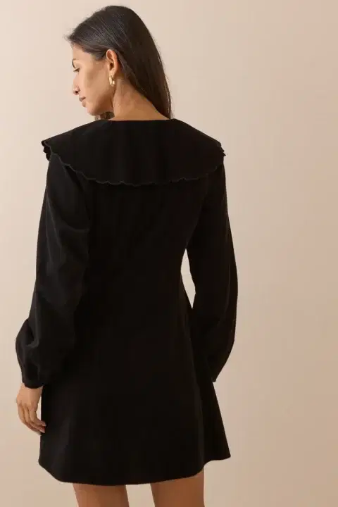 Black Oversized Collar Cord Hannah Mini Dress