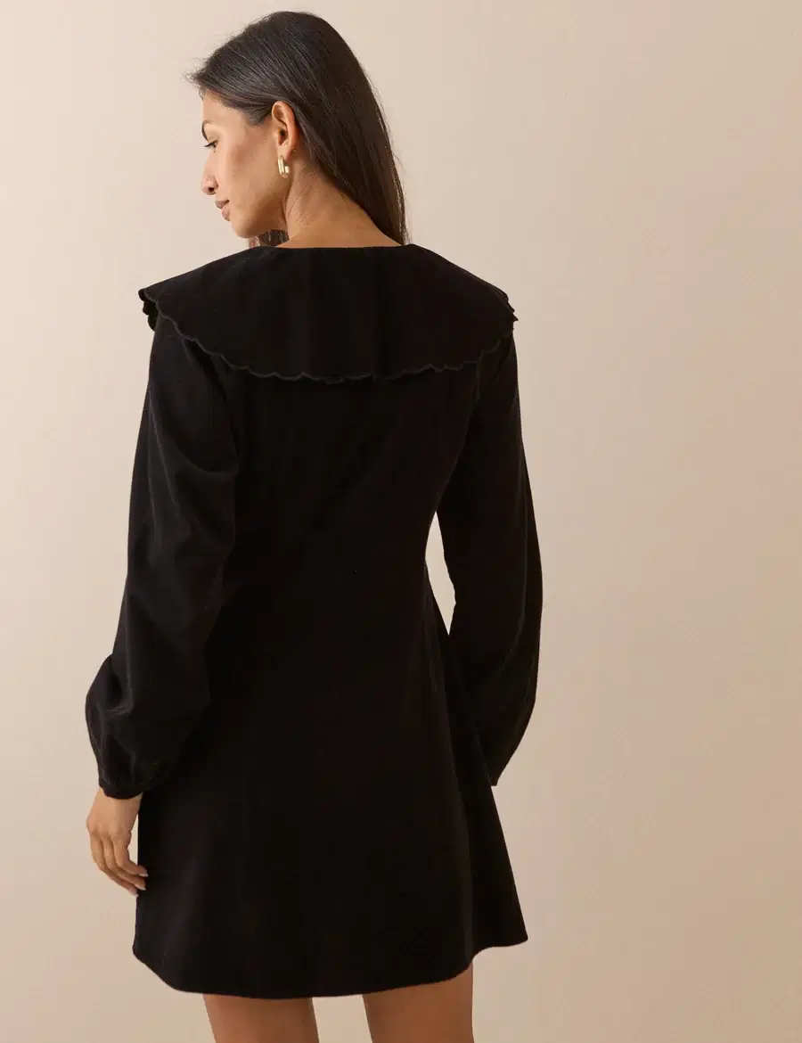 Black Oversized Collar Cord Hannah Mini Dress - Image 2