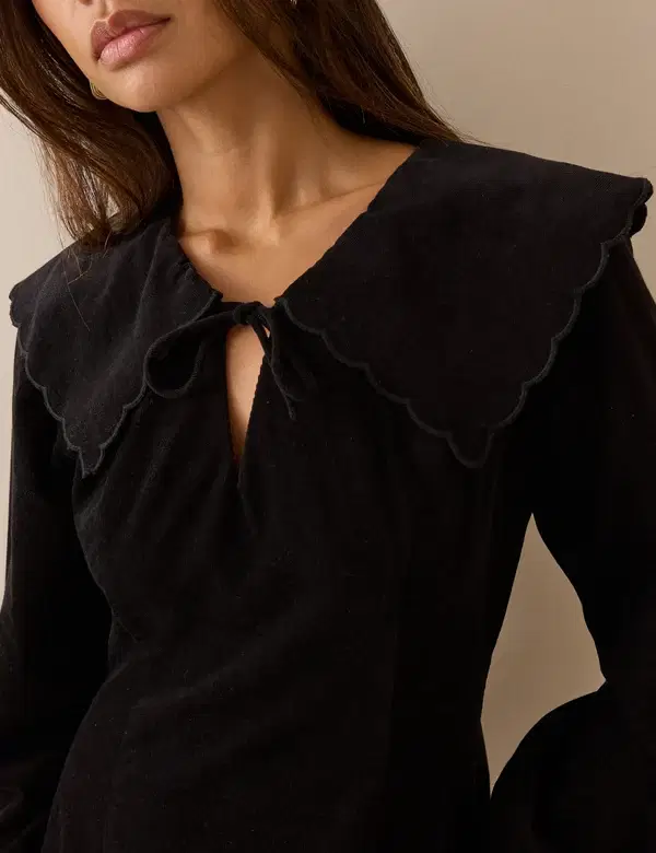 Black Oversized Collar Cord Hannah Mini Dress - Image 4