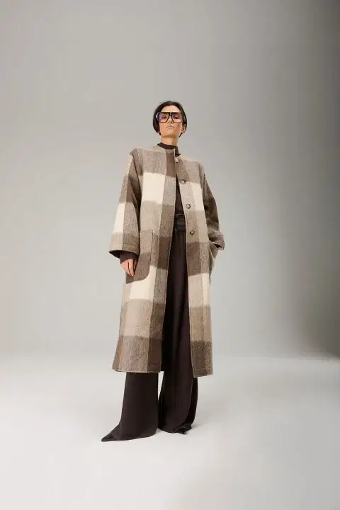 Spilt Brown Check Coat