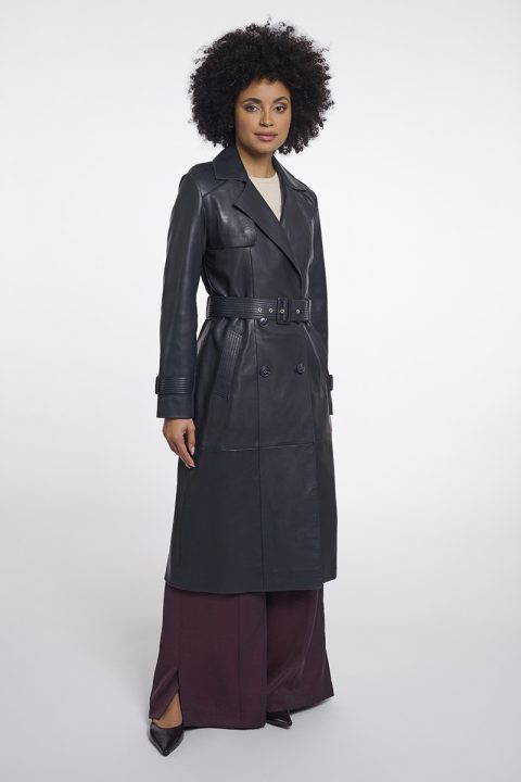Nolan Navy Leather Coat