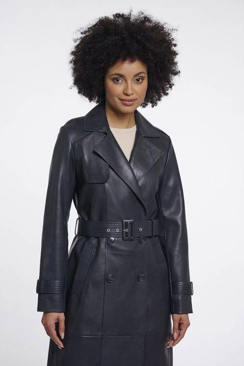 Nolan Navy Leather Coat