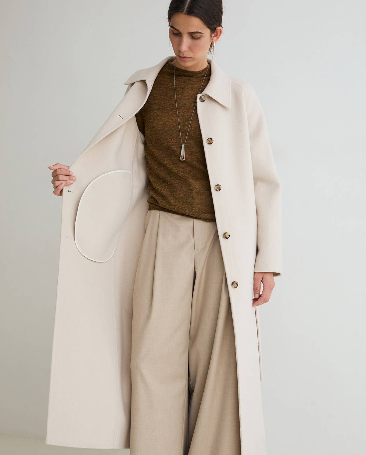 Ecru Wool Blend Coat - Image 3